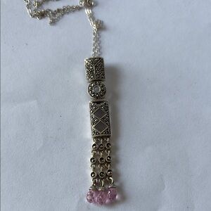 Vintage Marcasite and Pink Sapphire Lariat Pendant Necklace